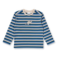 LUKE Shirt, dunkelblau-teal-beige-gestreift mit Waschbär, von Sense Organics, Gr. 104 (3-4 Jahre)