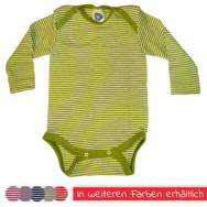 Baby-Body 1/1 Arm aus Wolle-Seide von Cosilana, grün/natur geringelt, 98/104