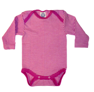 Baby-Body 1/1 Arm aus Wolle-Seide von Cosilana, pink/natur geringelt, 86/92