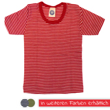 Kinder-Unterhemd 1/4 Arm aus Wolle/Seide von Cosilana, rot/natur geringelt, 92
