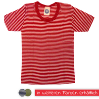 Kinder-Unterhemd 1/4 Arm aus Wolle/Seide von Cosilana, rot/natur geringelt, 128