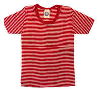 Kinder-Unterhemd 1/4 Arm aus Wolle/Seide von Cosilana, rot/natur geringelt, 92