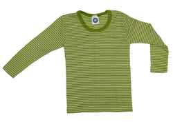 Kinder-Unterhemd 1/1 Arm aus Wolle-Seide von Cosilana, grün/natur geringelt, 92