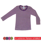 Kinder-Unterhemd 1/1 Arm aus Wolle-Seide von Cosilana, pflaume/natur geringelt, 152