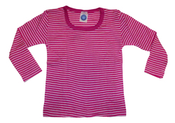 Kinder-Unterhemd 1/1 Arm aus Wolle-Seide von Cosilana, pink/natur geringelt, 92