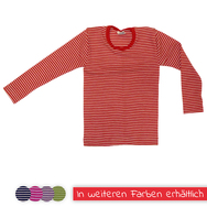Kinder-Unterhemd 1/1 Arm aus Wolle-Seide von Cosilana, rot/natur geringelt, 116