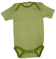 Baby-Body 1/4 Arm aus Wolle-Seide von Cosilana, grün/natur geringelt, 50/56