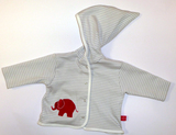 Baby-Kapuzenjacke Elefant, grau-geringelt, roter Aufdruck, von Anton Emma, 50/56