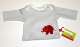 Baby-Shirt Elefant, grau geringelt, roter Aufdruck, von Anton Emma, 62/68