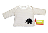 Baby-Shirt Elefant, grau geringelt, blauer Aufdruck, von Anton Emma, 50/56