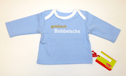 Baby-Shirt Goldisch Bobbelsche, hellblau, von Anton Emma, 62/68