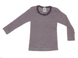 Kinder-Unterhemd 1/1 Arm aus Wolle-Seide von Cosilana, pflaume/natur geringelt, 92