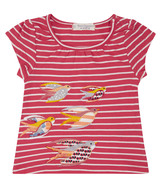 GADA Baby Shirt von Sense Organics, Vögel, pink-weiß gestreift, Gr. 50/56