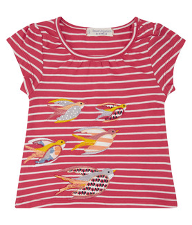 GADA Shirt, Vögel, pink-weiß gestreift, Gr. 92
