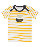 TOBI Baby-T-Shirt von Sense Organics, gelb-weiß mit Vogelstickerei, Gr. 50/56