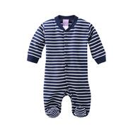 Baby-Schlafanzug mit Füßen von Living Crafts, blau-weiß gestreift, 68