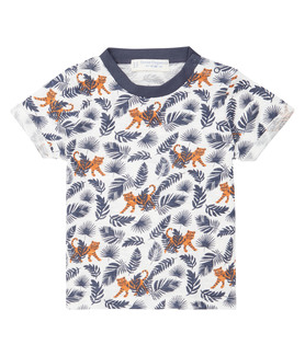 ODO Baby-T-Shirt, weiß mit allover Print Tiger im Dschungel, Gr. 50/56 (0-3 Mon)