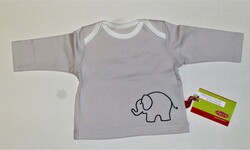 Baby-Shirt Elefant, hellgrau, blauer Aufdruck, von Anton Emma, 62/68