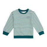 DONGO Sweater, von Sense Organics, grau Melange-Teal gestreift mit Stier, Gr. 122 (6-7 Jahre)