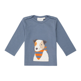 LUNA Baby Shirt, von Sense Organics, Dusty Blue mit Hund, Gr. 80 (9-12 Monate)