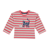 NOLANI Baby Sweater, von Sense Organics, Dark Rose-Grey gestreift mit Katze, Gr. 80 (9-12 Monate)